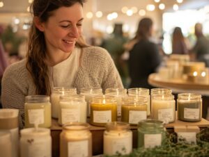 smiling woman at a candle display